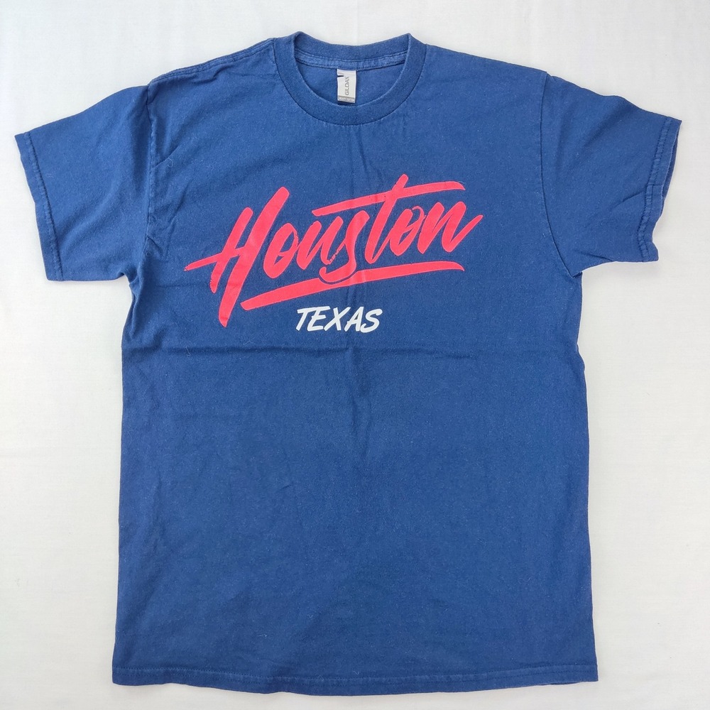 Gildan T-Shirt‎ Mens Medium Blue Houston Texas Graphic Short Sleeve Heavy Cotton